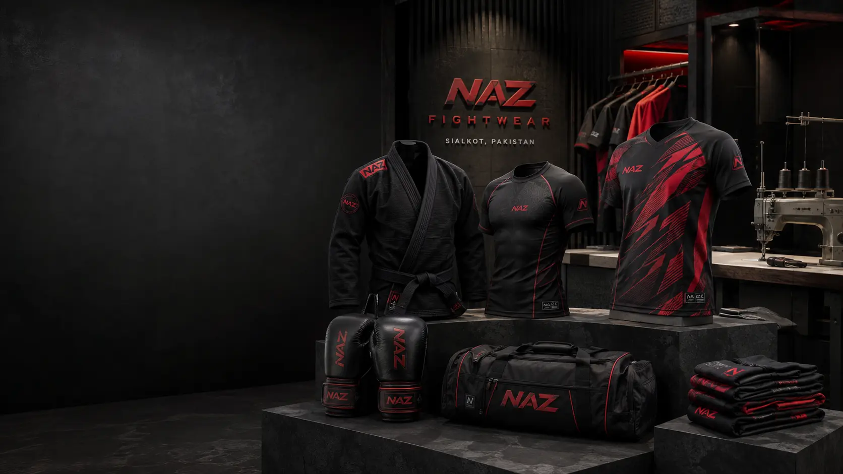 Naz Fightwear branded product range and manufacturing studio